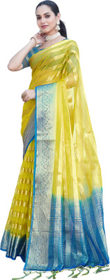 Aarunika SBT Solid/Plain, Printed Bollywood Organza Saree(Yellow)
