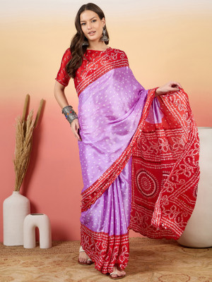 Sangria Printed Saree with Attached Blouse Silk Blend Saree(Purple)