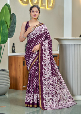 Divastri Printed Chanderi Cotton Blend Saree(Maroon)