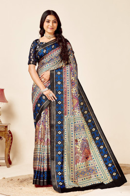 FULIYA SILK Digital Print Madhubani Tussar Silk Saree(Multicolor)
