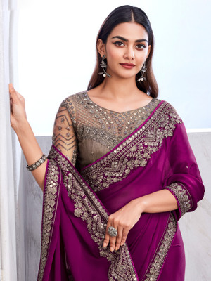 Sareemall Embellished Bollywood Georgette Saree(Magenta)