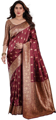 iHIYAzz ENTERPRISE Self Design Banarasi Pure Silk Saree(Maroon)