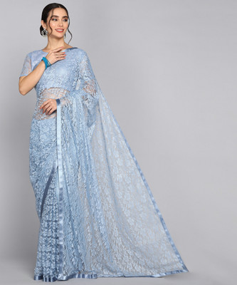 LOROFY Self Design Bollywood Net Saree(Light Blue)