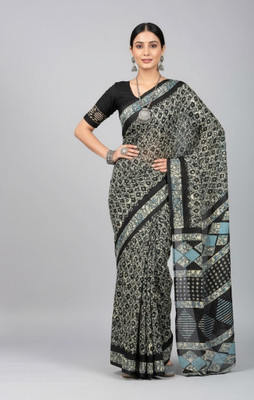 MADHAV Printed Bollywood Cotton Linen Saree(Black)