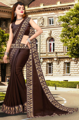 Offirra International Printed Banarasi Lycra Blend, Chiffon Saree(Brown)