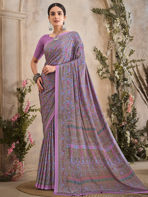 Divastri Printed Bollywood Crepe Saree(Purple)