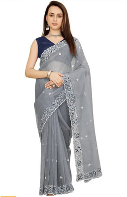 NIYANTAKSH Embroidered Bollywood Net Saree(Grey)