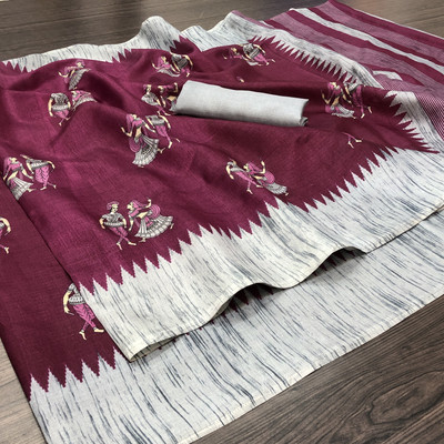 Priyashi Printed Mysore Art Silk Saree(Magenta)