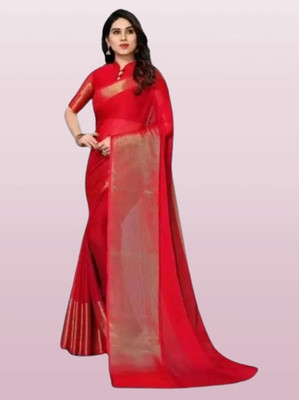 Vragi Solid/Plain Bollywood Chiffon Saree(Pink)