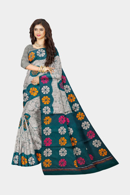 TRFASHIONHUB Printed Sambalpuri Cotton Blend Saree(Grey)