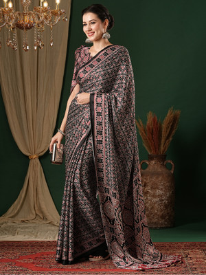 Sareemall Printed Daily Wear Crepe Saree(Black)