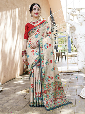 ANOUK Printed Bollywood Crepe Saree(Cream)