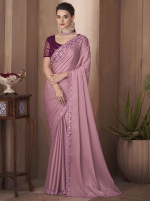 Sareemall Embellished Bollywood Silk Blend Saree(Purple)