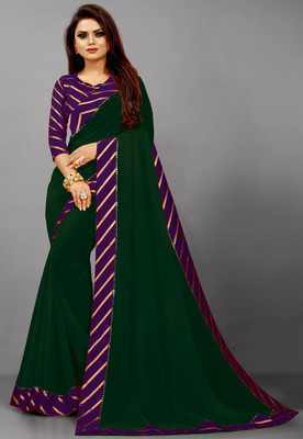 Rashiklal & Co. Solid/Plain Bollywood Georgette Saree(Purple, Dark Green)