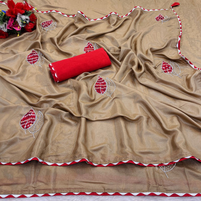 Ethina Fashion Embroidered Bollywood Silk Blend Saree(Brown)