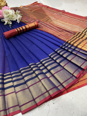 HITESH ENTERPRISE Self Design Daily Wear Cotton Silk Saree(Dark Blue)