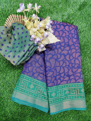 VISIONEMBRO Printed Bollywood Brasso Saree(Purple)