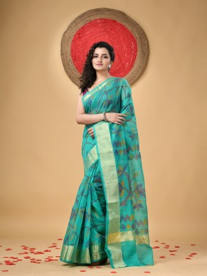 Desh Bidesh Printed Handloom Handloom Cotton Blend Saree(Light Green)