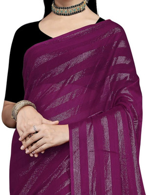 SkyRamya Embellished, Striped Leheria Chiffon Saree(Purple)