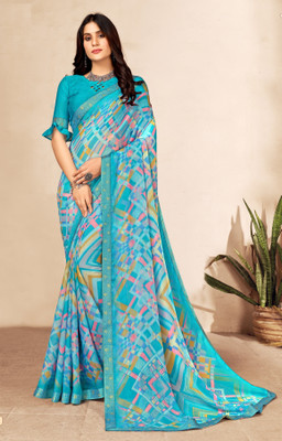 REBOOT FASHIONS Printed Daily Wear Chiffon Saree(Light Blue)