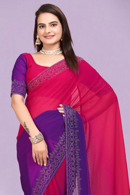 SHELDROM MART Embellished Bollywood Georgette Saree(Purple)