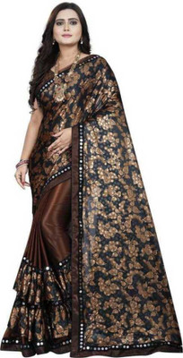 HouseOfCommon Floral Print Bollywood Lycra Blend Saree(Brown)