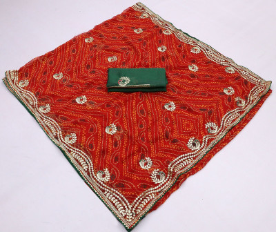 Pranjal Printed Bandhani Georgette Saree(Red, Green)