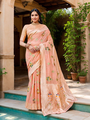ANOUK Woven Chanderi Linen Saree(Orange)