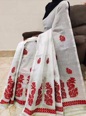 white desert Self Design Mekhela Chador Cotton Silk Saree(White)