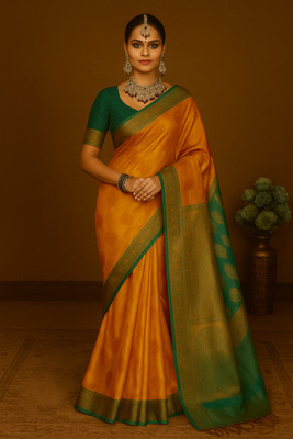 banalata fashion Printed Banarasi Georgette Saree(Yellow, Light Green)