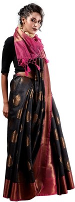 Banarasi Silk House Woven Bollywood Cotton Silk Saree(Black)