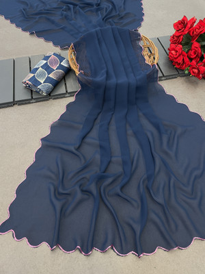 Bollytrend Printed Bollywood Georgette, Silk Blend Saree(Dark Blue)