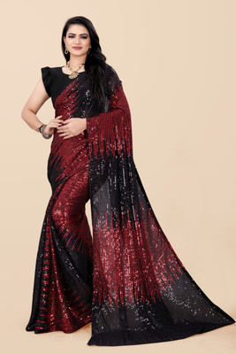JAY RAMDEV FASHION Embroidered Chanderi Georgette Saree(Red)