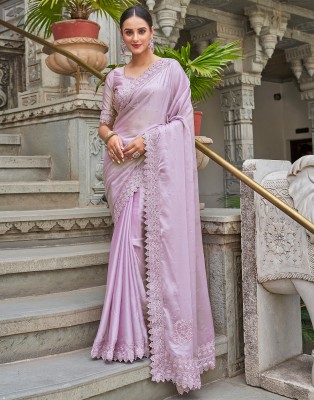 Samah Dyed, Embroidered, Embellished Bollywood Chiffon, Georgette Saree(Purple)