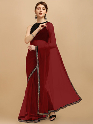 RE Renny Enterprise Self Design Bollywood Net Saree(Maroon)