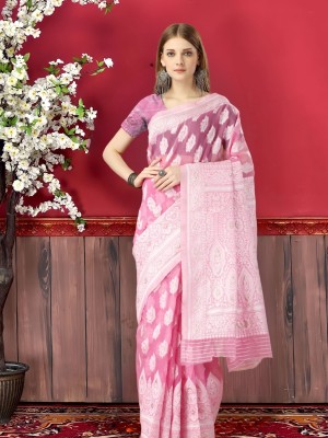 Magmina Woven, Self Design Bhagalpuri Linen Saree(Pink)