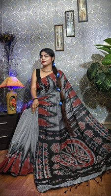 Amita Collections Printed Bhagalpuri Cotton Blend Saree(Grey)