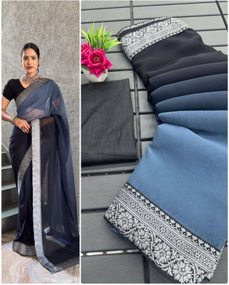 MM VENTURE Solid/Plain Bollywood Georgette Saree(Grey)