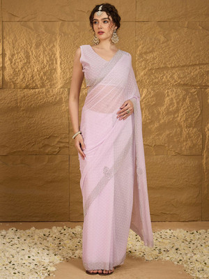 ANOUK Embellished Banarasi Chiffon Saree(Pink)