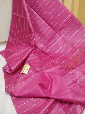govind handloom Solid/Plain Bollywood Silk Blend Saree(Pink)