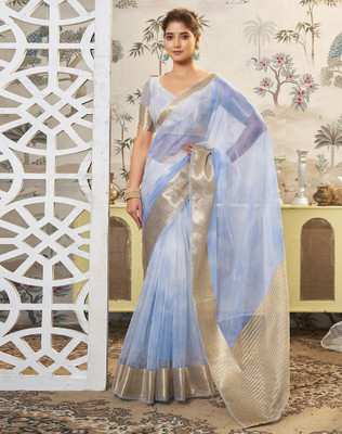 SIRIL Woven Banarasi Organza, Jacquard Saree(Blue, White)