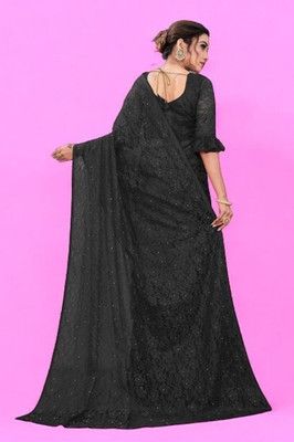 NEXA Self Design Bollywood Net Saree(Black)