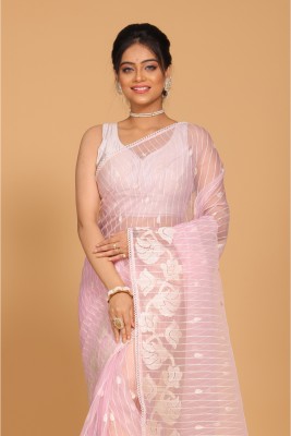 MorChari Embroidered Daily Wear Pure Cotton Saree(Pink)