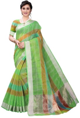 R V Enterprise Digital Print Bhagalpuri Cotton Silk Saree(Light Green)