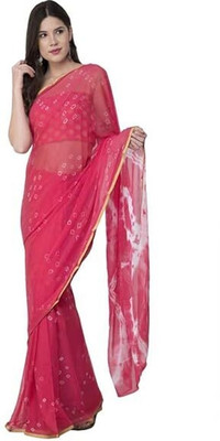 Swarne Printed Bandhani Chiffon Saree(Pink)