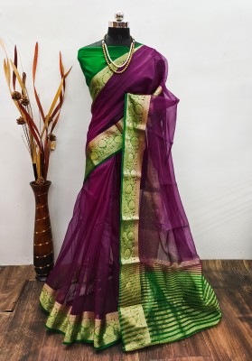 BHOLEBABA CREATION Solid/Plain Bollywood Organza Saree(Purple)