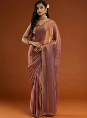 Gajal Solid/Plain Saree with Attached Blouse Chiffon Saree(Purple)