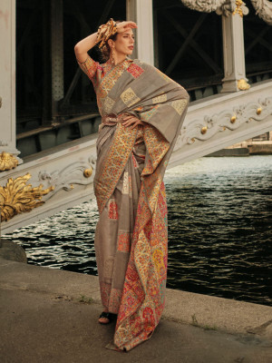 odette Woven Saree with Attached Blouse Viscose Rayon Saree(Grey)