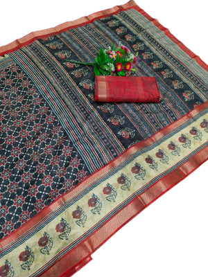 HouseOfCommon Printed Kanjivaram Linen, Cotton Linen Saree(Multicolor)