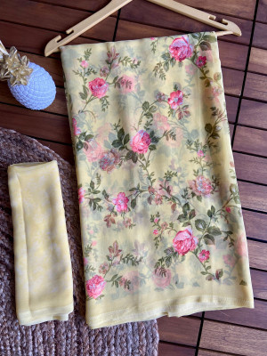 bhavika silk mills Printed, Self Design Daily Wear Georgette Saree(Yellow)